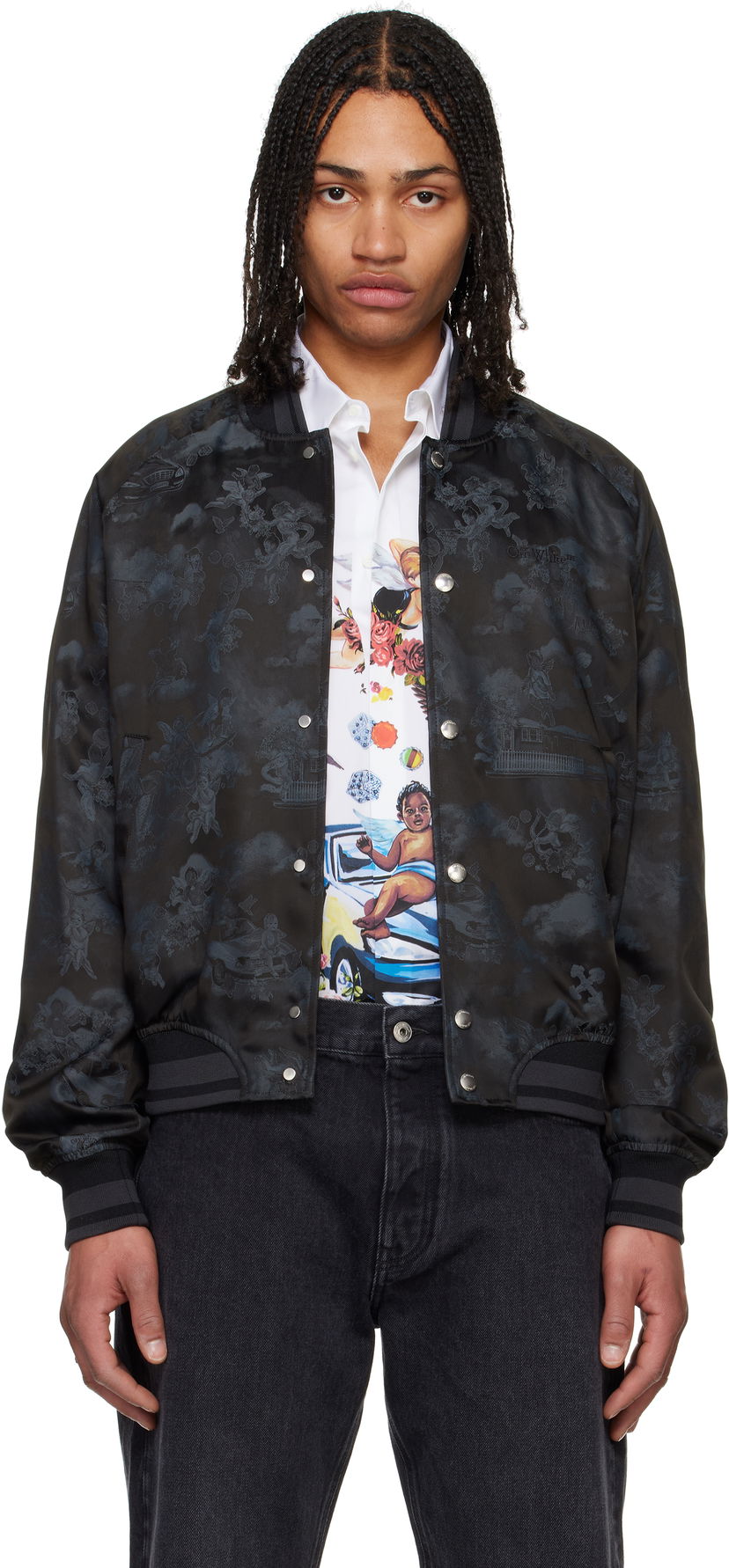 Bomber-takki Off-White Off-White Fresco Souvenir Varsity Bomber Jacket Musta | OMEH05AS25FAB0020210