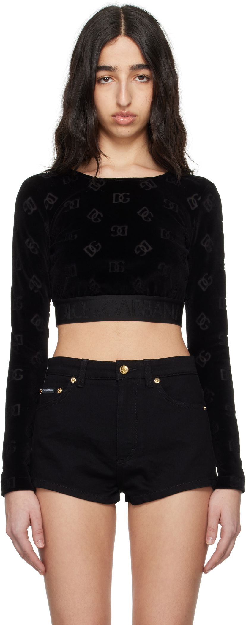 Crop top Dolce & Gabbana Dolce&Gabbana Jacquard DG Logo Crop Top Musta | F778LT FJ7DL