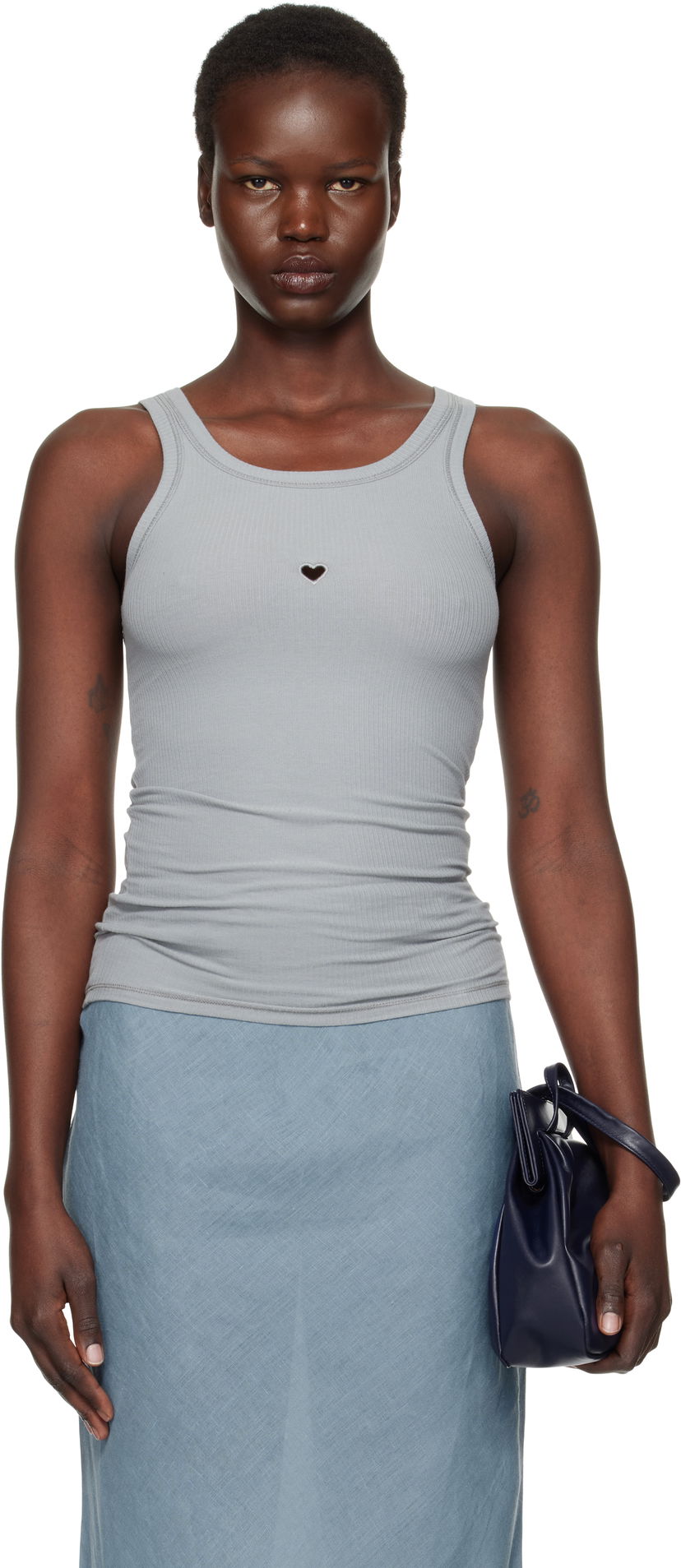 Tankkitoppi Baserange Heart Cutout Ribbed Tank Top Harmaa | TOHT-RB-SP25