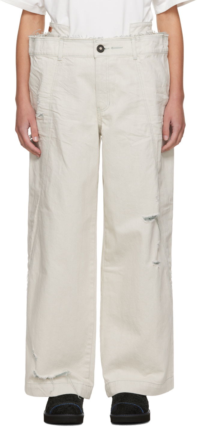Cargo housut ADER ERROR Distressed Wide Leg Jeans Beige | BMADFWBT0110WH