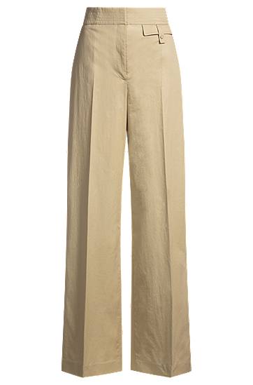 Housut BOSS High-Waisted Regular-Fit Stretch Cotton Trousers Beige | 50537462