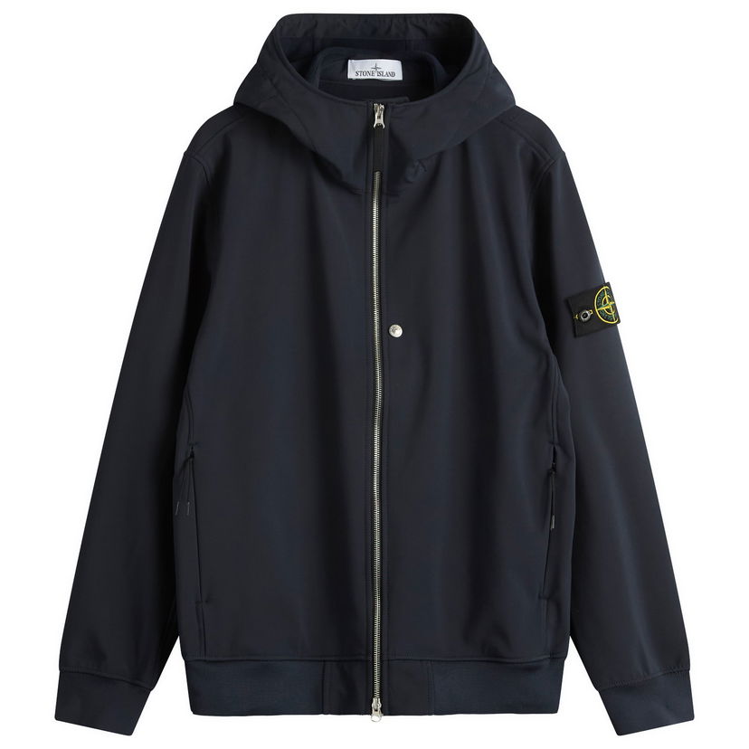 Takki Stone Island Soft Shell-R Hooded Jacket, Size Large Tummansininen | K2S15Q100004-V0020
