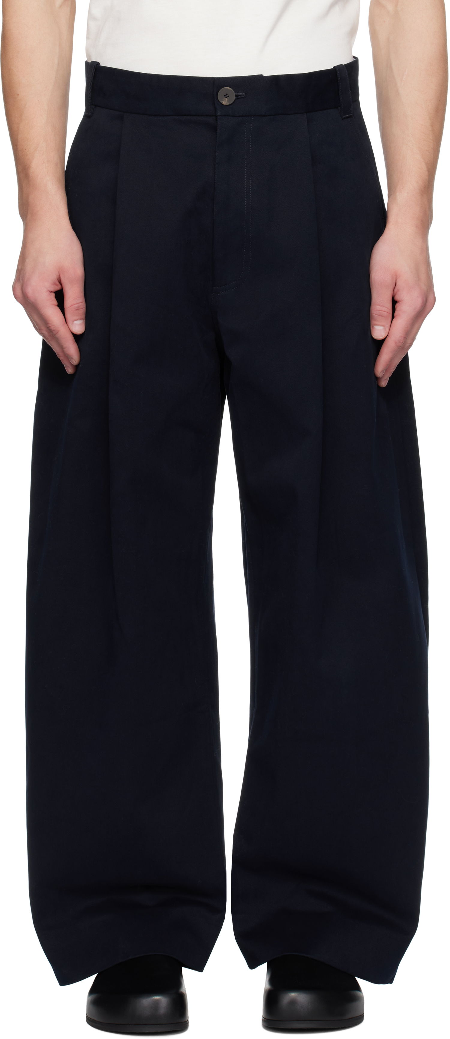 Housut Studio Nicholson Studio Nicholson Pleated Wide-Leg Trousers Tummansininen | SORTE SNM - 1248, 0