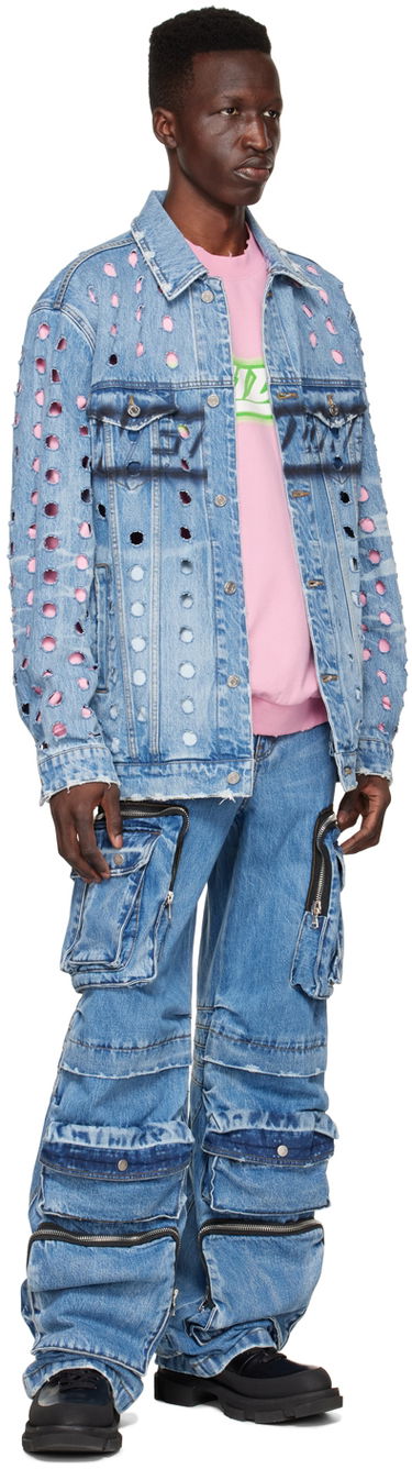Takki We11done We11done Logo Distressed Denim Jacket Sininen | WD-DJ1-22-355-U-BL, 3