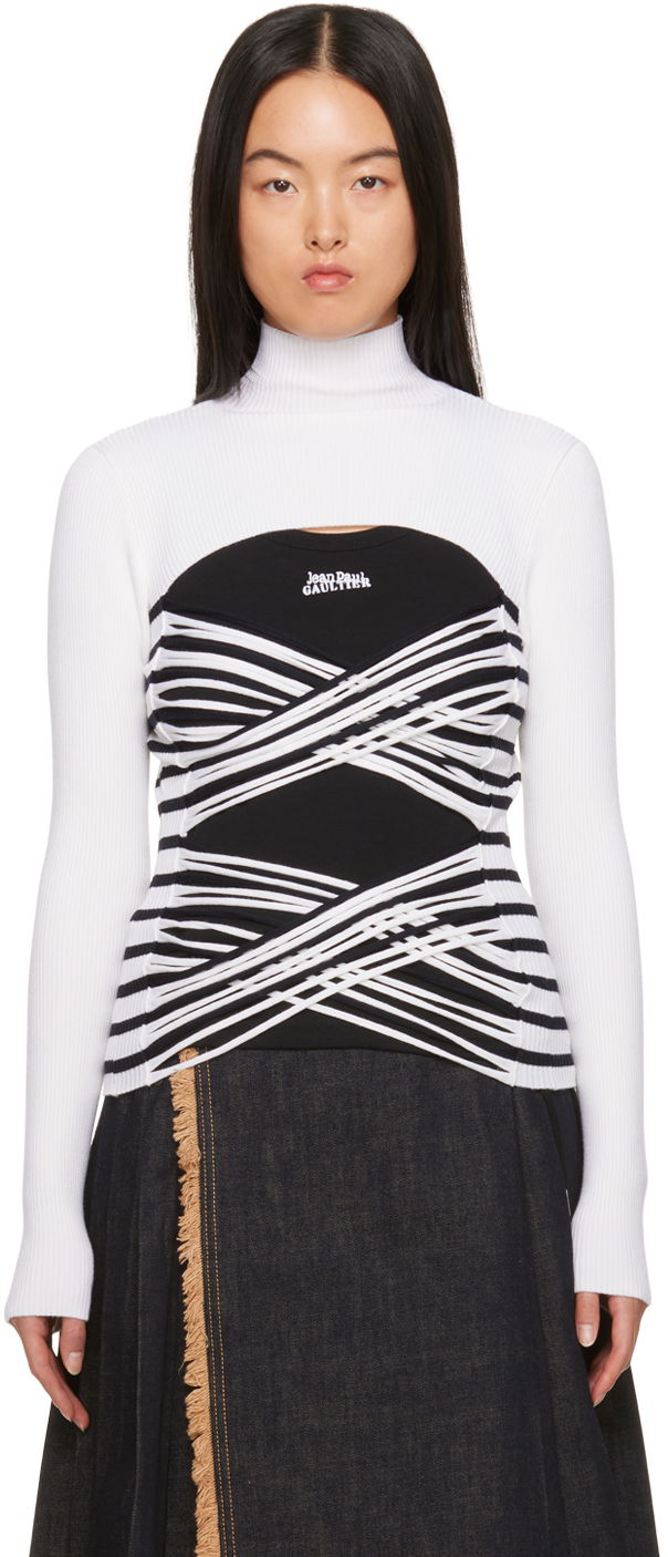 Tankkitoppi Jean Paul Gaultier Jean Paul Gaultier Striped Turtleneck and Bustier Top Musta | 23/15-F-PL038-M056-0159