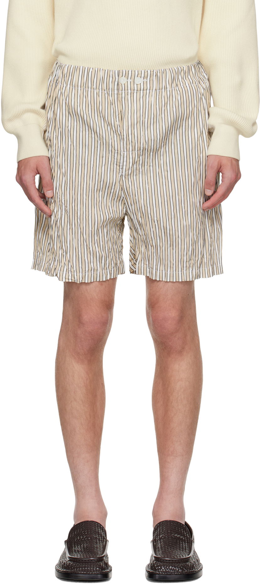 Shortsit Bottega Veneta Bottega Veneta Crushed Tech Cotton Stripe Shorts Beige | 833970V5NM08773