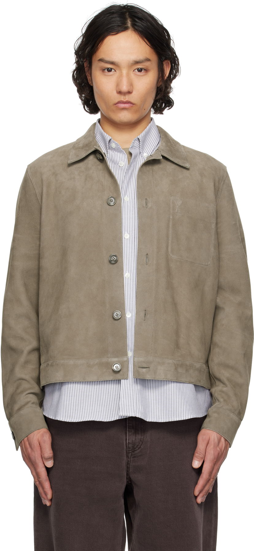 Takki AMI AMI Paris Buttoned Suede Jacket Harmaa | HJK243.LH0054