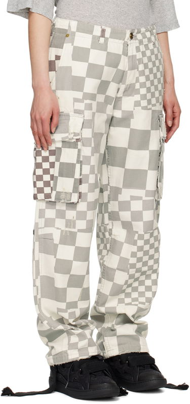 Cargo housut ERL Checkered Print Relaxed Fit Cargo Pants Valkoinen | ERL08P005, 4