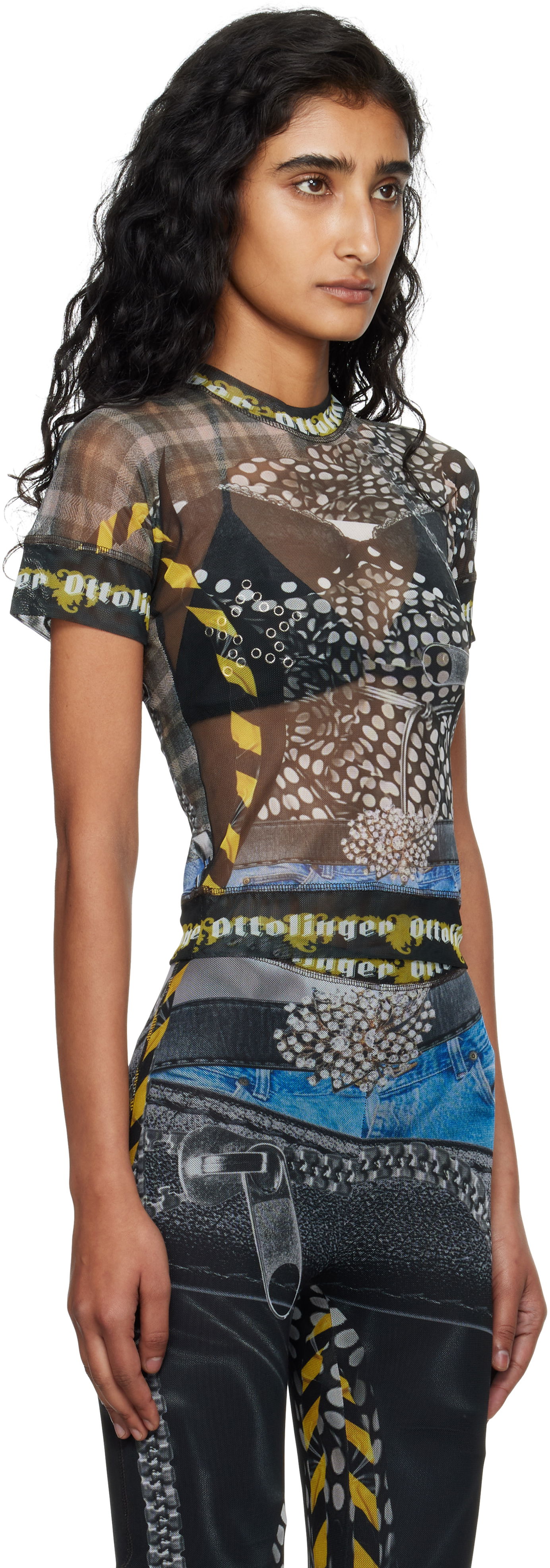 T-paita Ottolinger Ottolinger Mesh Print T-Shirt Musta | 101-100401-04, 1