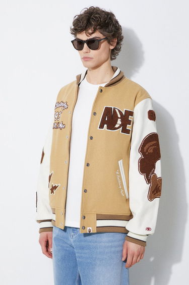 Bomber-takki BAPE Multi Motif Varsity Bomber Jacket Beige | 1J80141001, 3