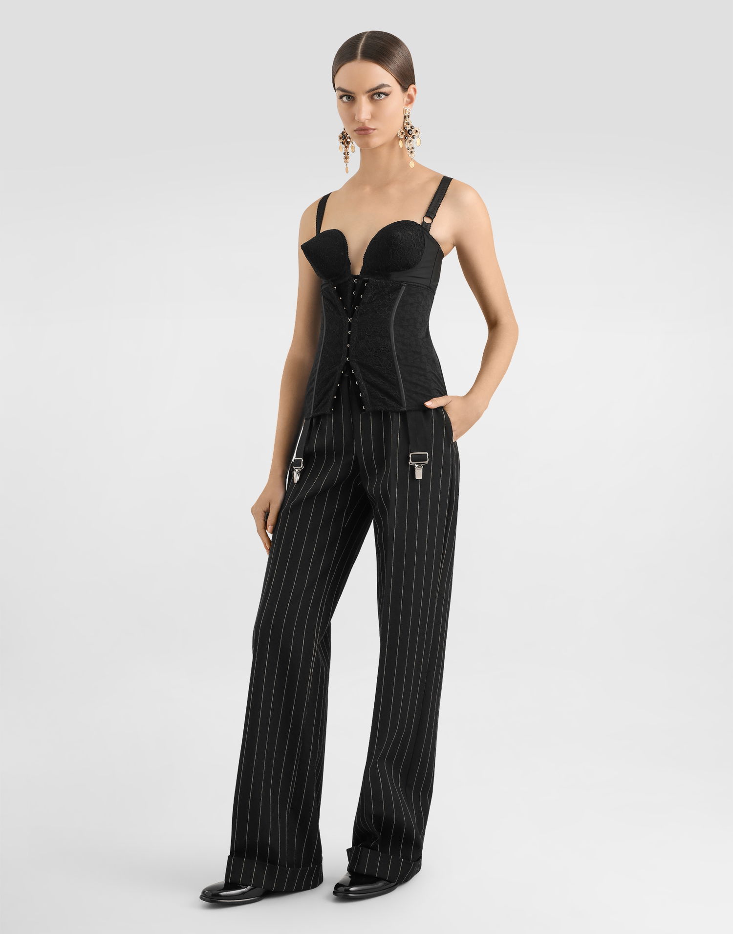 Body Dolce & Gabbana Dolce & Gabbana Lace Bodysuit with Deep Neckline and Conical Cups Musta | F7AR0TGDC1ON0000, 1