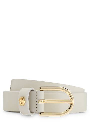 Vyöt BOSS Leather Belt with Monogram Charm Beige | 50536991