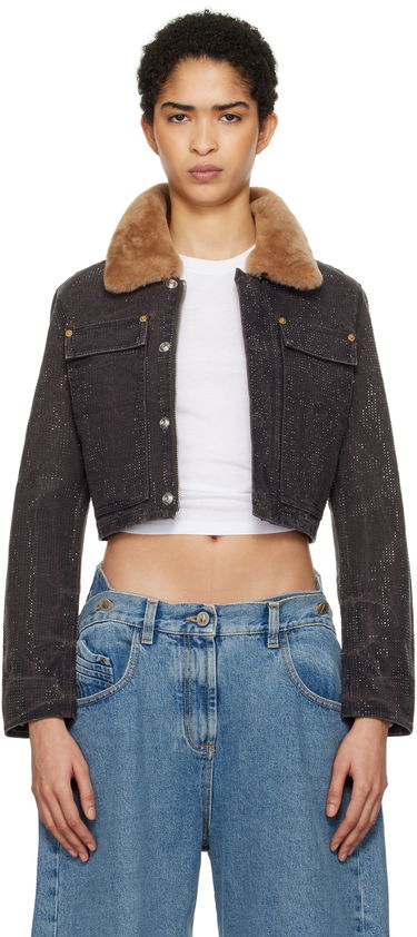 Takki Alexander Wang Alexander Wang Workwear Cropped Denim Jacket with Shearling Collar Ruskea | 1WC4242501, 0