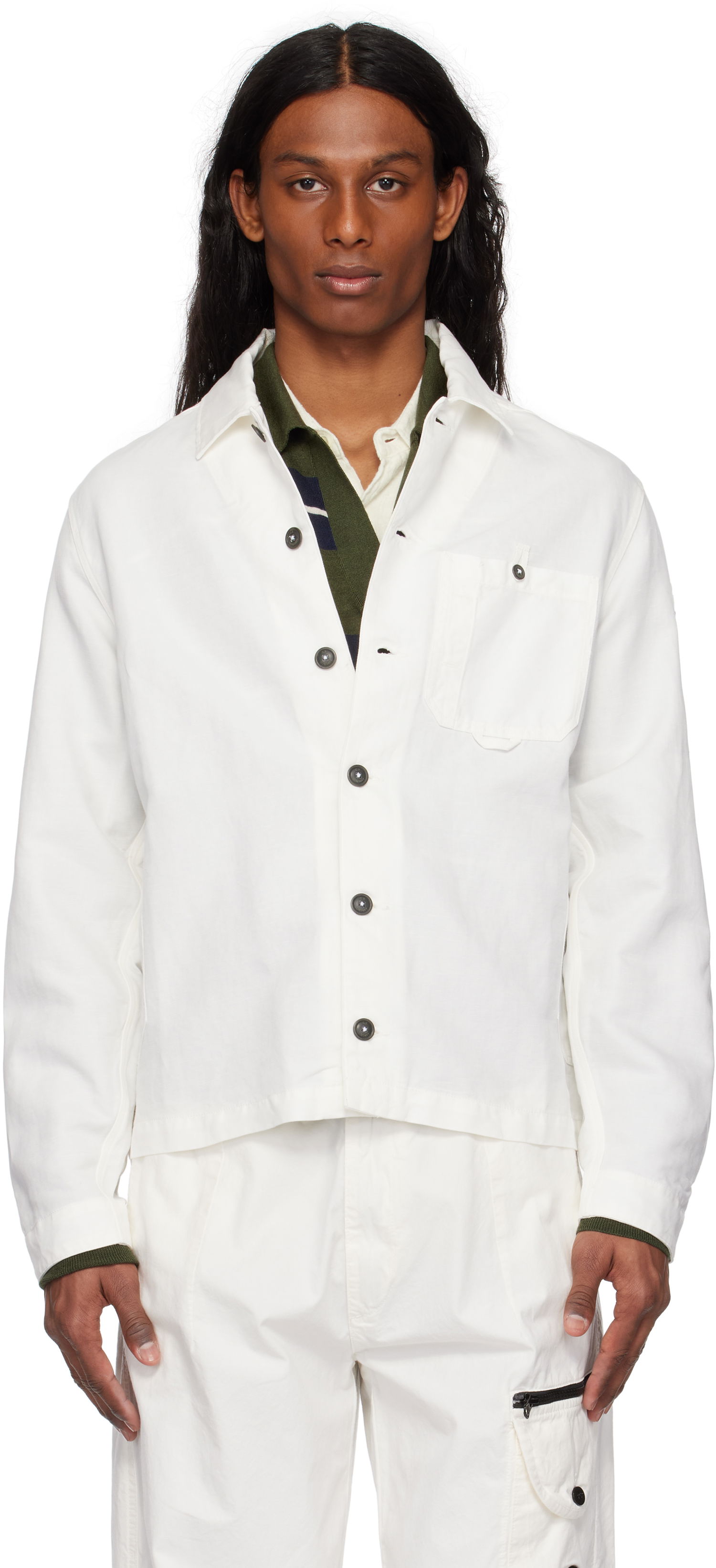 Paita C.P. Company C.P. Company Lens Cotton Linen Overshirt Valkoinen | 18CMOS102A-006273G, 0