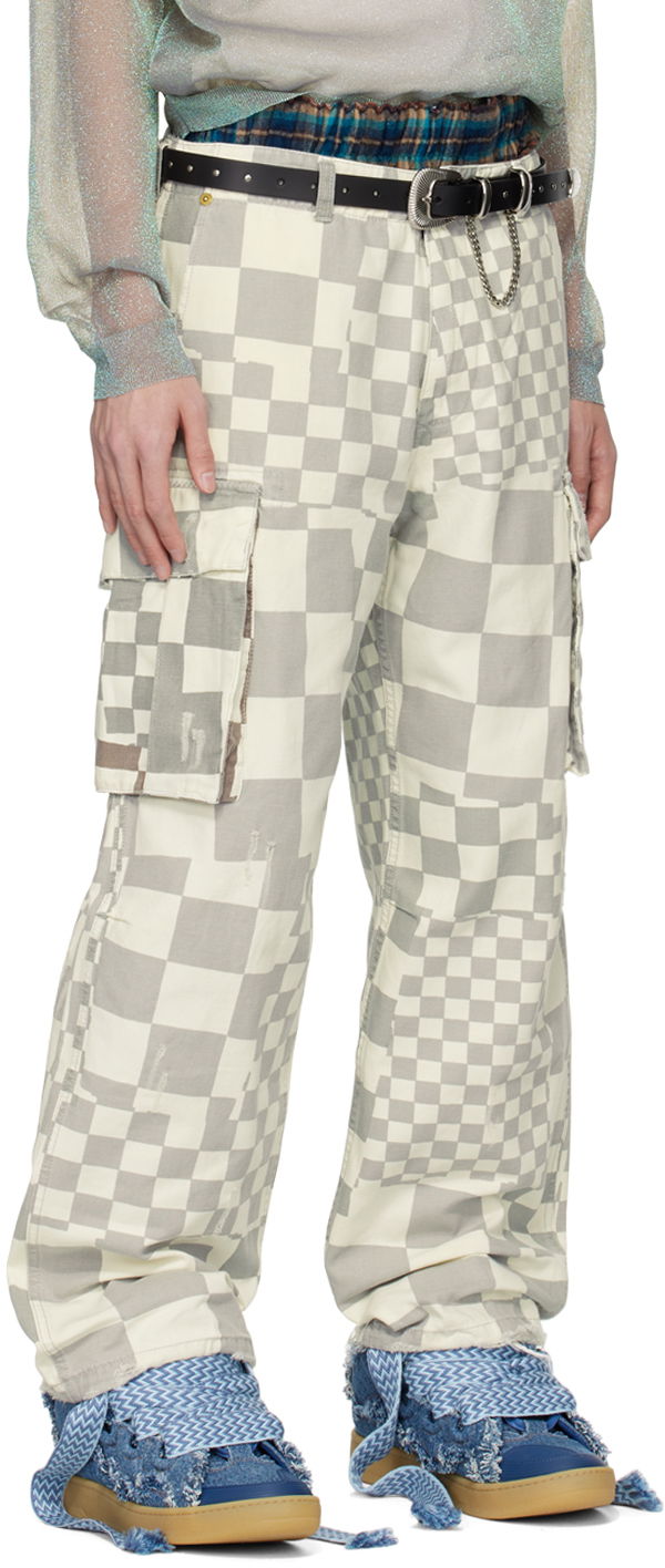 Cargo housut ERL Checkered Print Relaxed Fit Cargo Pants Valkoinen | ERL08P005, 1