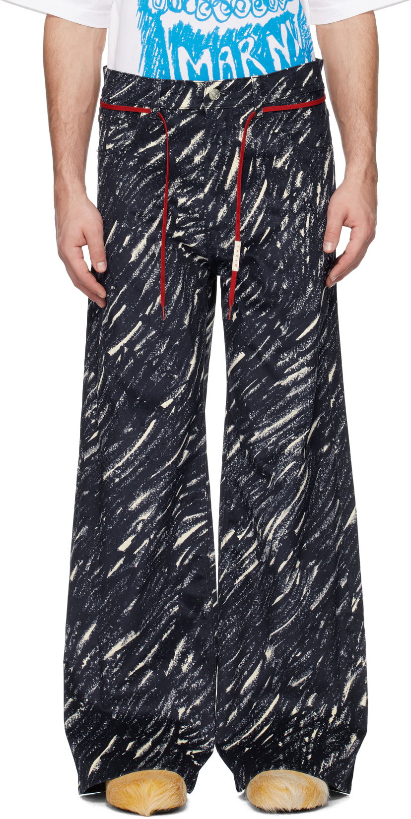 Housut Marni Marni Flocked Denim Flared Jeans Tummansininen | PUJU0019A0 UTC432