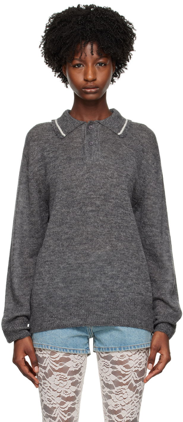 Villapaita We11done Frayed Polo Sweater Harmaa | WD-KT1-23-665-U-GY
