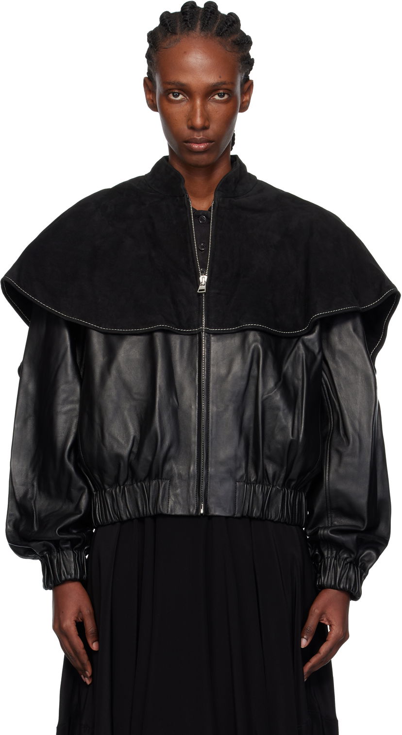 Bomber-takki JW Anderson JW Anderson Oversized Collar Leather Bomber Jacket Musta | LJ0057-LT0122