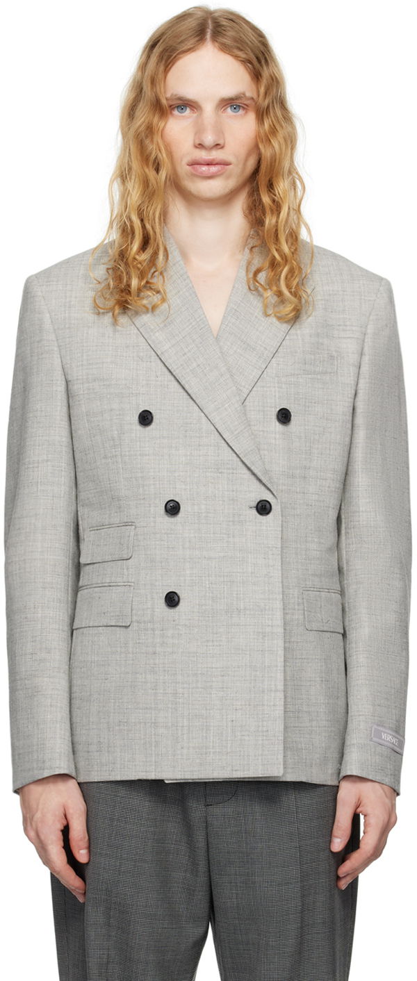 Takit Versace Wool-Blend Double-Breasted Blazer Harmaa | 1016604_1A11264