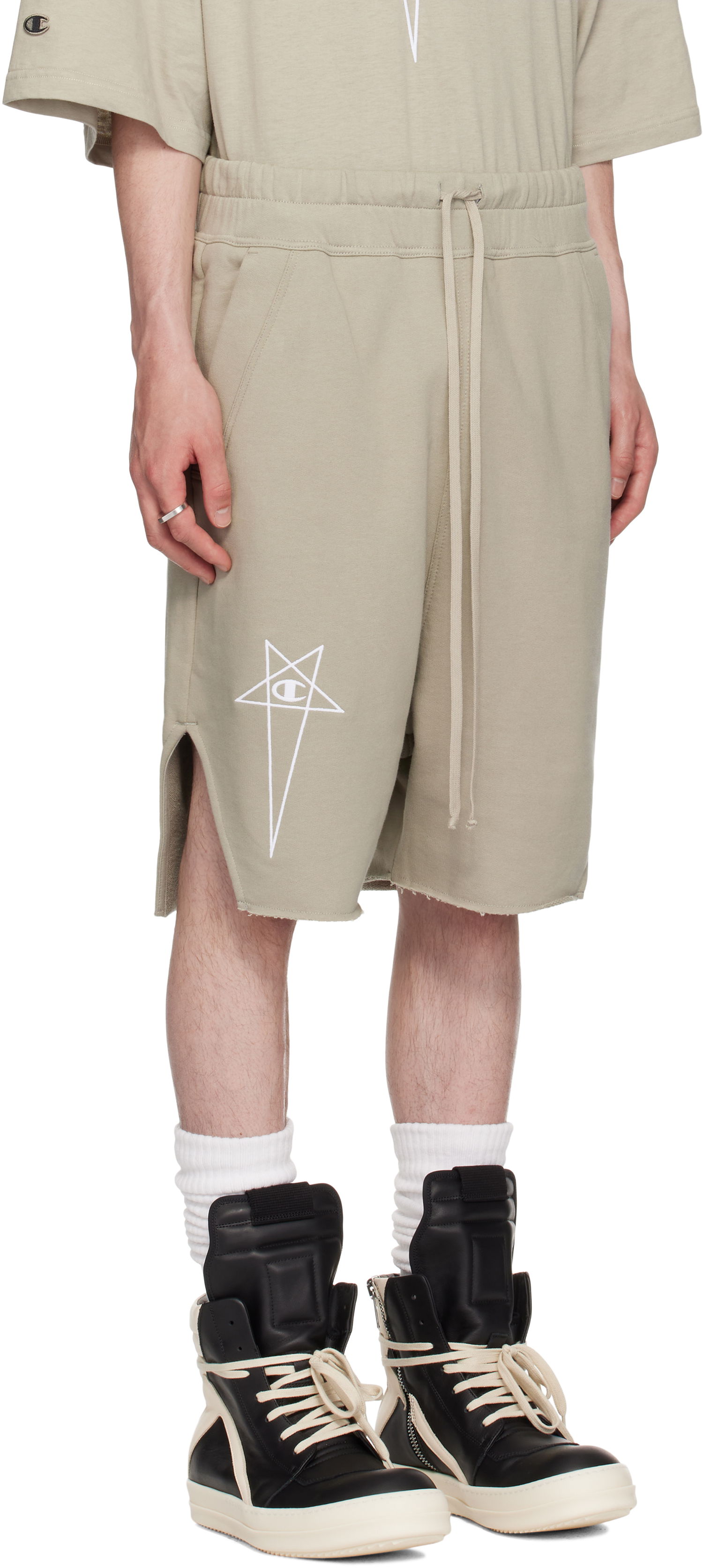 Shortsit Rick Owens Rick Owens Champion Edition Beveled Pods Shorts Beige | CM01E1688 CHFE FELPA, 1