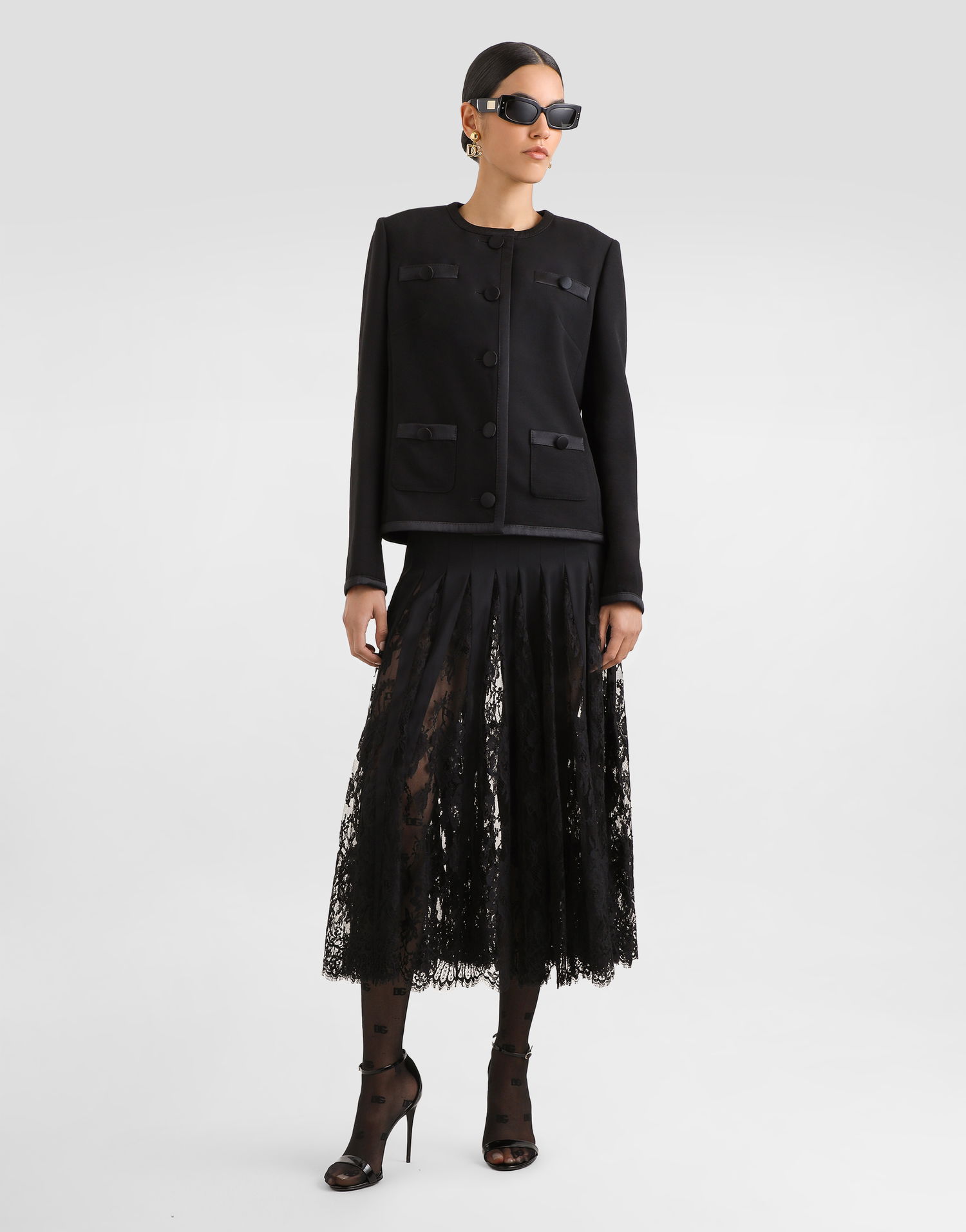 Hame Dolce & Gabbana Dolce & Gabbana Lace Pleated Midi Skirt Musta | F4B6XTFUABFN0000, 1