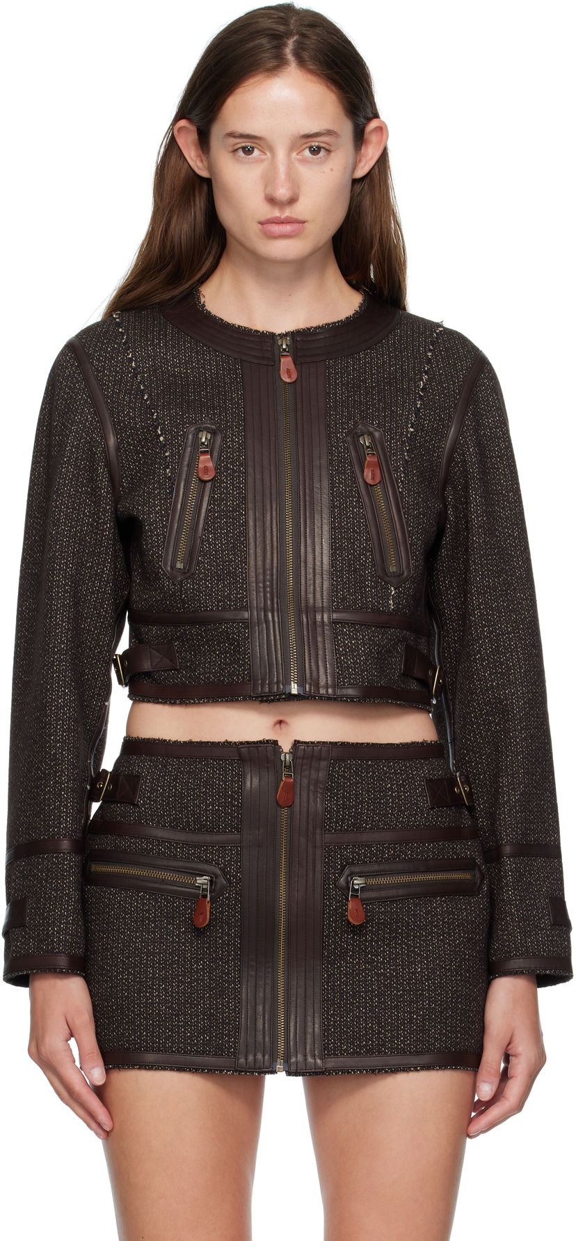 Takki R13 R13 Stitch Detail Cropped Crewneck Jacket Ruskea | R13WR449-R567A