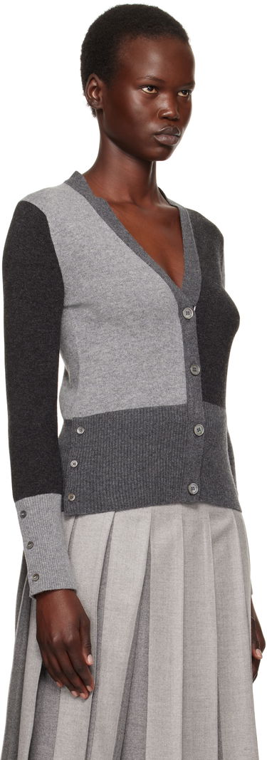 Villapaita Thom Browne Funmix 4-Bar V-Neck Cardigan Harmaa | FKC001F-00011, 1