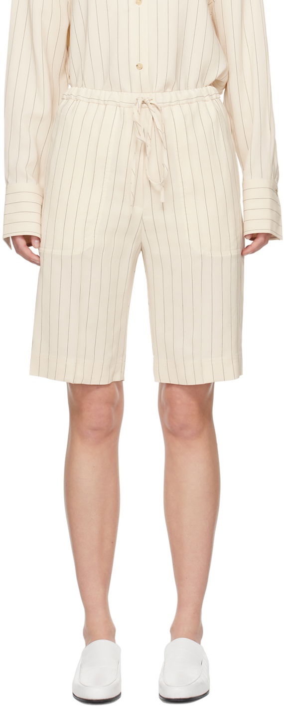 Shortsit TOTEME TOTEME Relaxed Pinstripe Shorts Beige | 242-WRB1674-FB0112