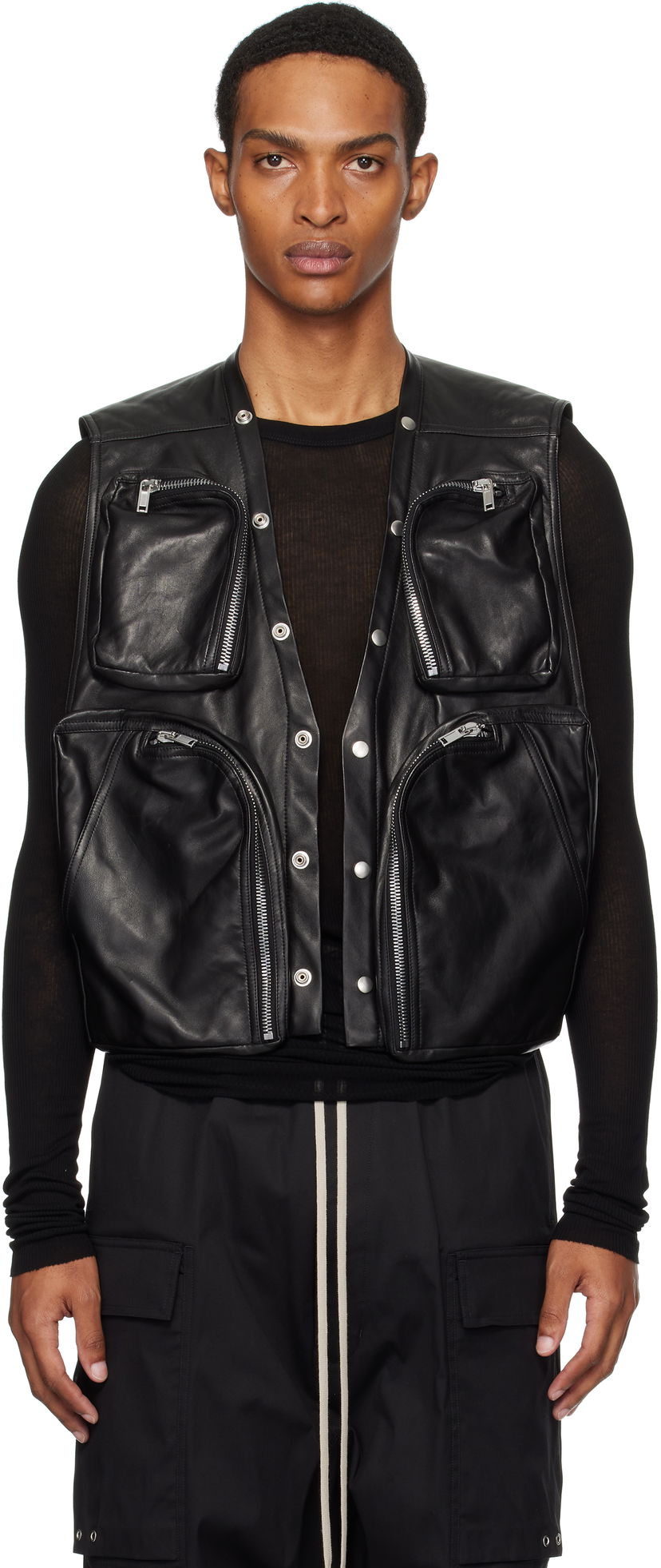 Liivi Rick Owens Rick Owens Concordians Cargo Leather Vest Musta | RU02E1767 LBY