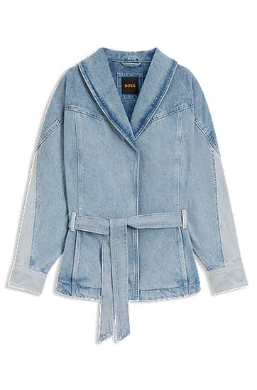 Takki BOSS Denim Peplum Jacket with Belt Sininen | 50554678