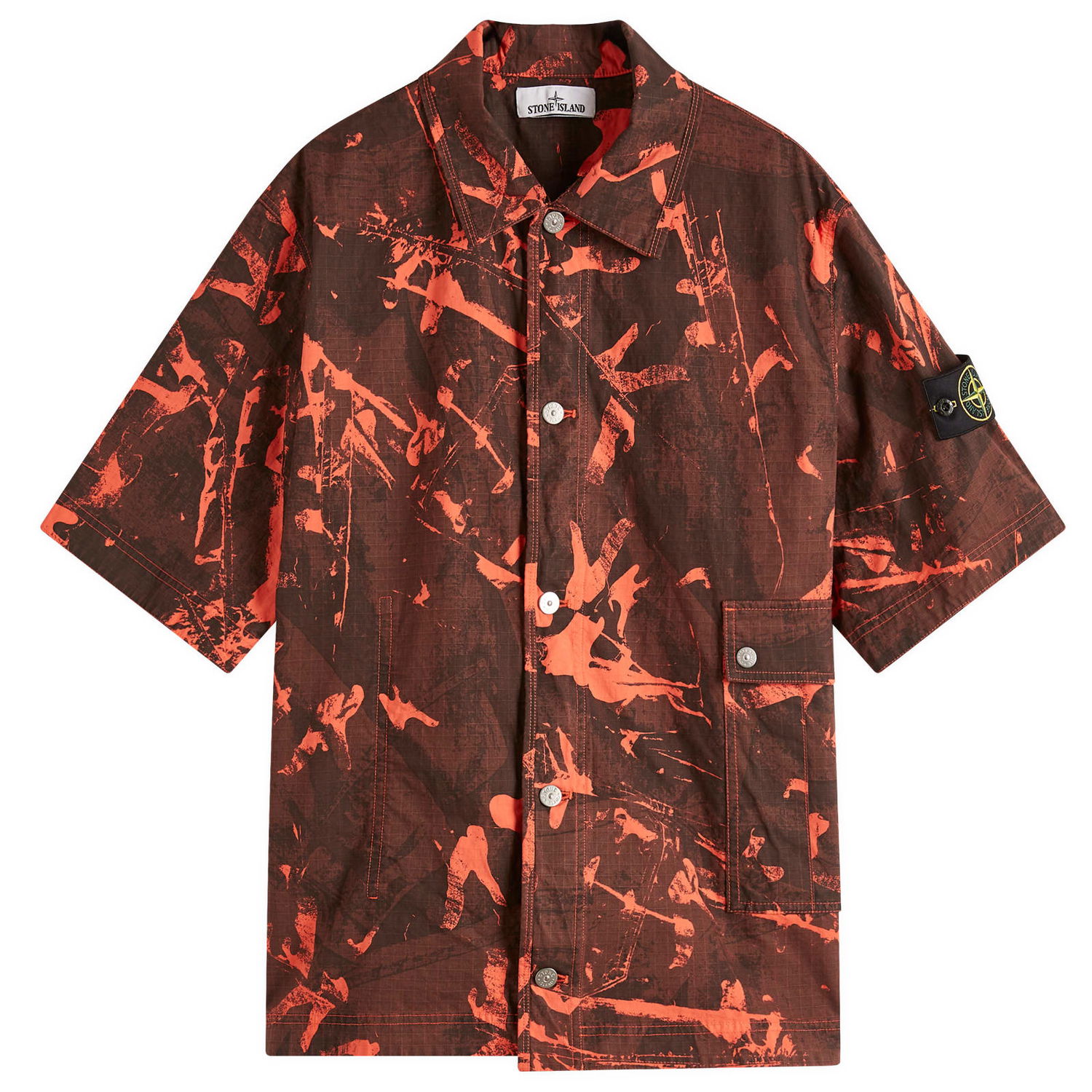 Paita Stone Island Stone Island Scan Camo Ripstop-OVD Short Sleeve Shirt, Size Large Oranssi | K1S151100012-V0029, 1