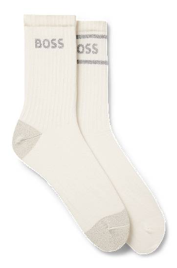 Sukat BOSS Two-pack Ribbed Crew Socks with Sparkly Logos and Trim Valkoinen | 50546426, 0