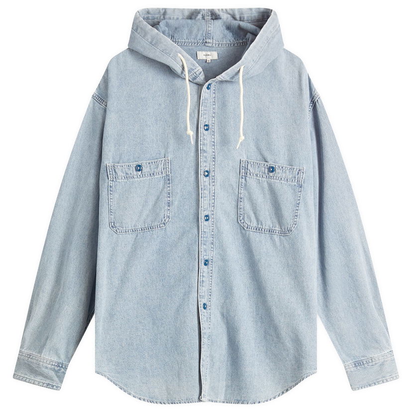 Paita BEAMS BEAMS Chambray Hooded Shirt, Size Large Sininen | 1111-1137-791-72