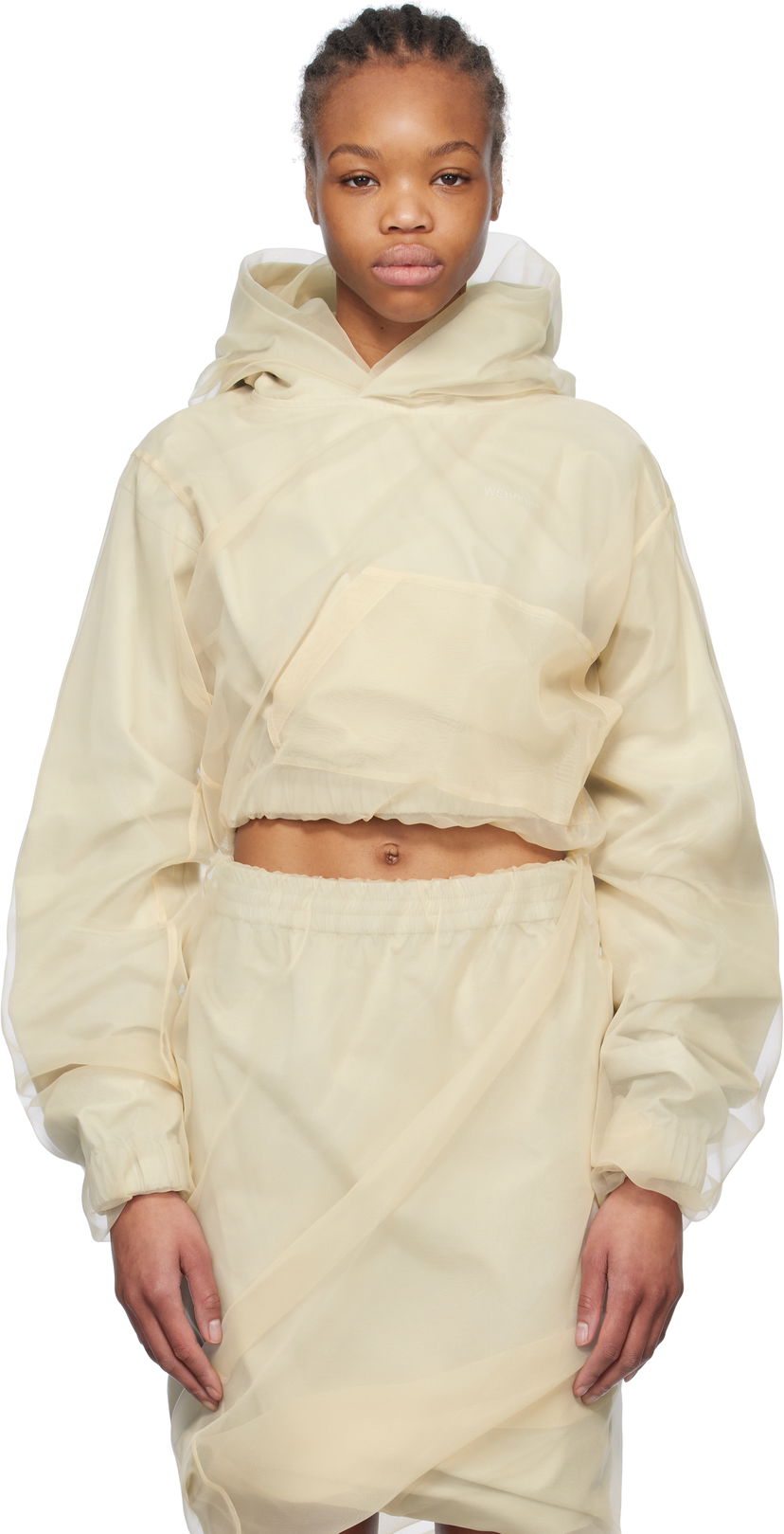 Hame We11done We11done Layered Cropped Hoodie Beige | WD-BL0-25-117-W-BG