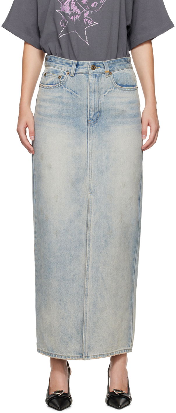 Hame We11done We11done Washed Denim Maxi Skirt Sininen | WD-DS2-24-373-W-SK