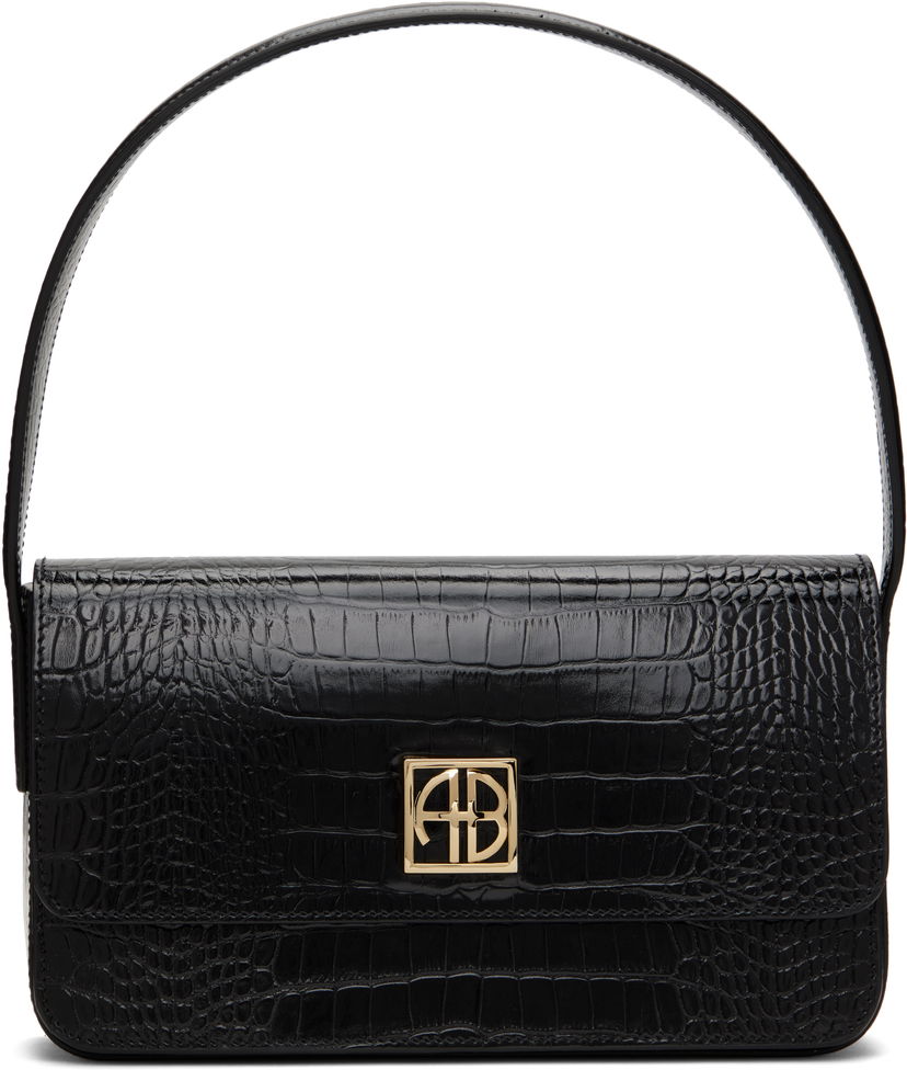 Käsilaukku Anine Bing Crocodile Embossed Leather Shoulder Bag Musta | A-13-10232-010
