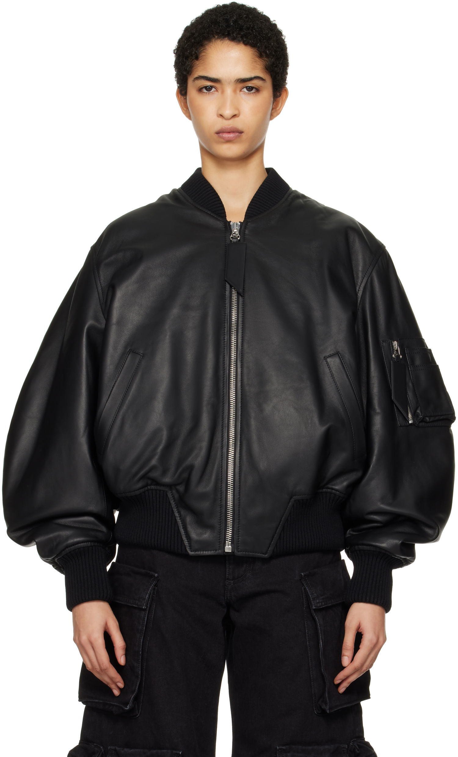 Bomber-takki The Attico The Attico Anja Leather Bomber Jacket Musta | 250WCB00004 LBT128AA, 0