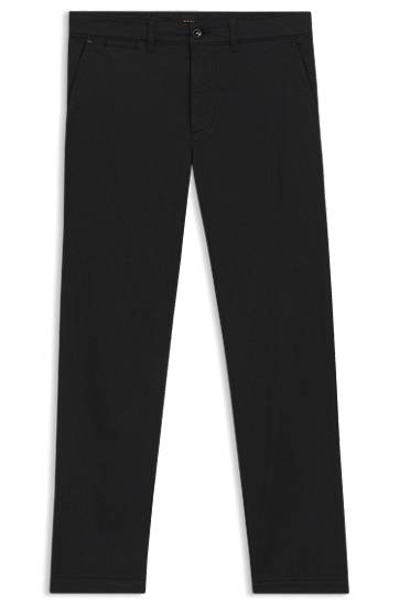 Housut BOSS Regular-Fit Stretch-Cotton Satin Chinos Musta | 50534378