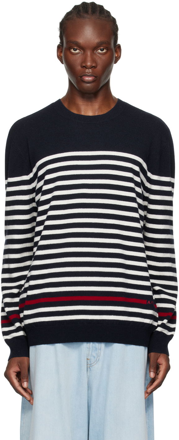 Villapaita A.P.C. Navy & White Bobby Sweater Tummansininen | WVBDB-H23345