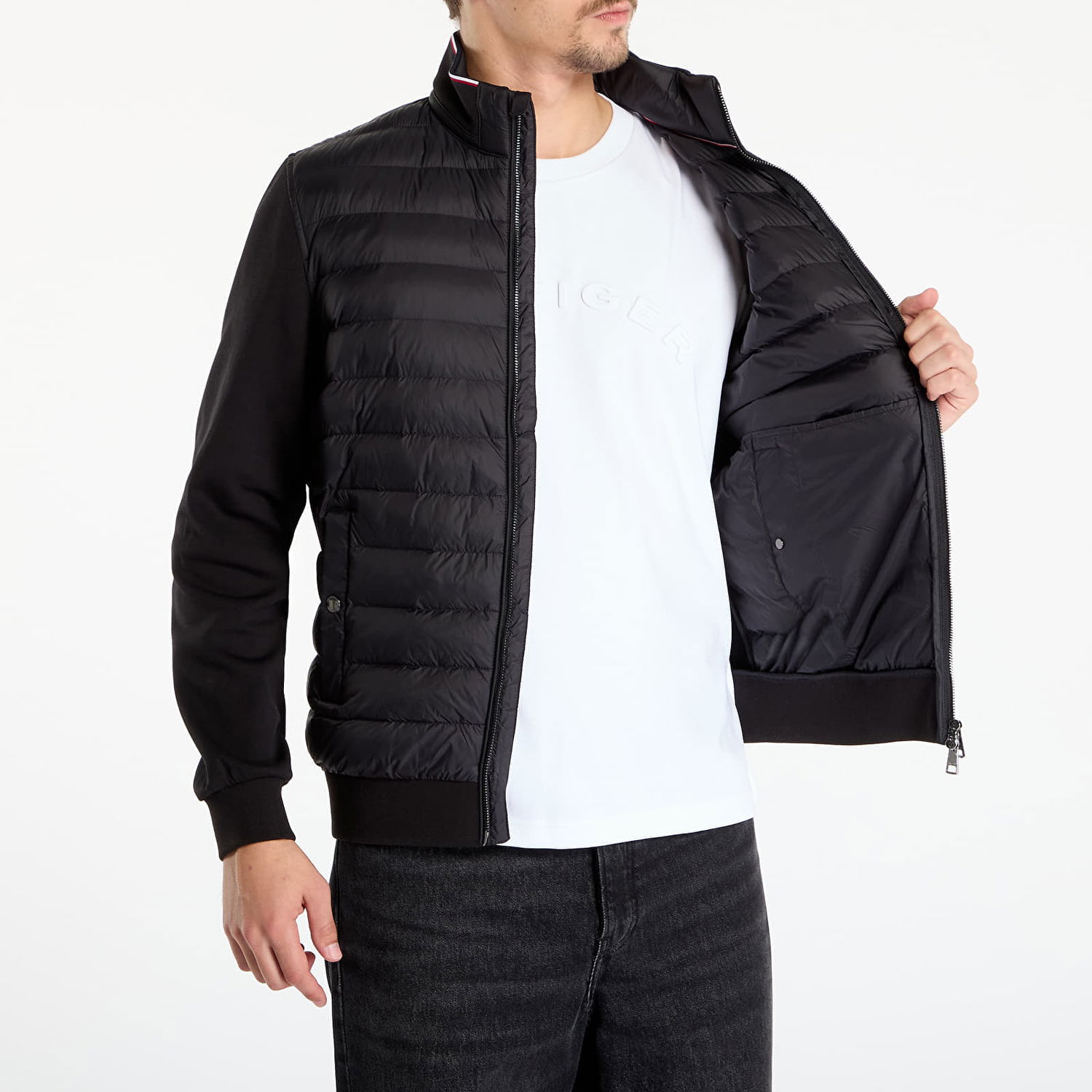 Puffer takki Tommy Hilfiger Jacket Mix Media Ess Rwb Stand Collar Musta | MW0MW41329 BDS, 1