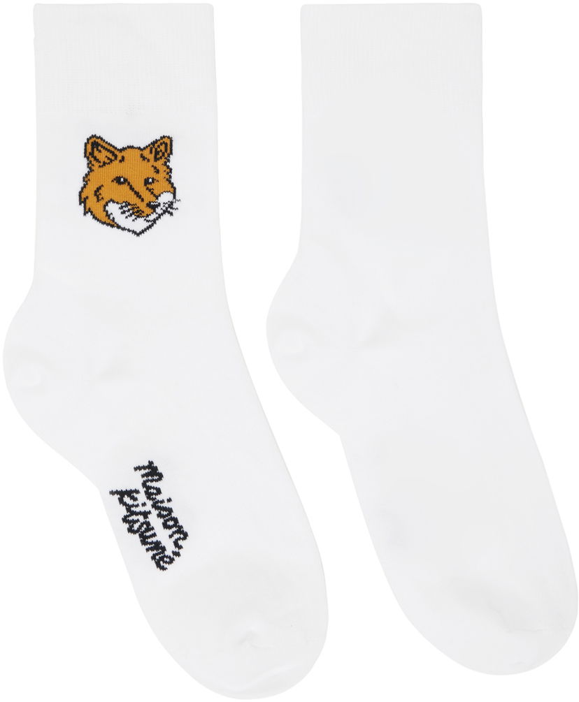 Sukat MAISON KITSUNÉ Fox Head Socks Valkoinen | MM06402KT0010P100