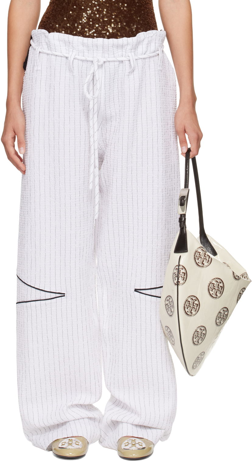 Housut Tory Burch SSENSE Exclusive Pinstripe Crinkled Cotton Drawstring Baggy Trousers Valkoinen | 175600-008
