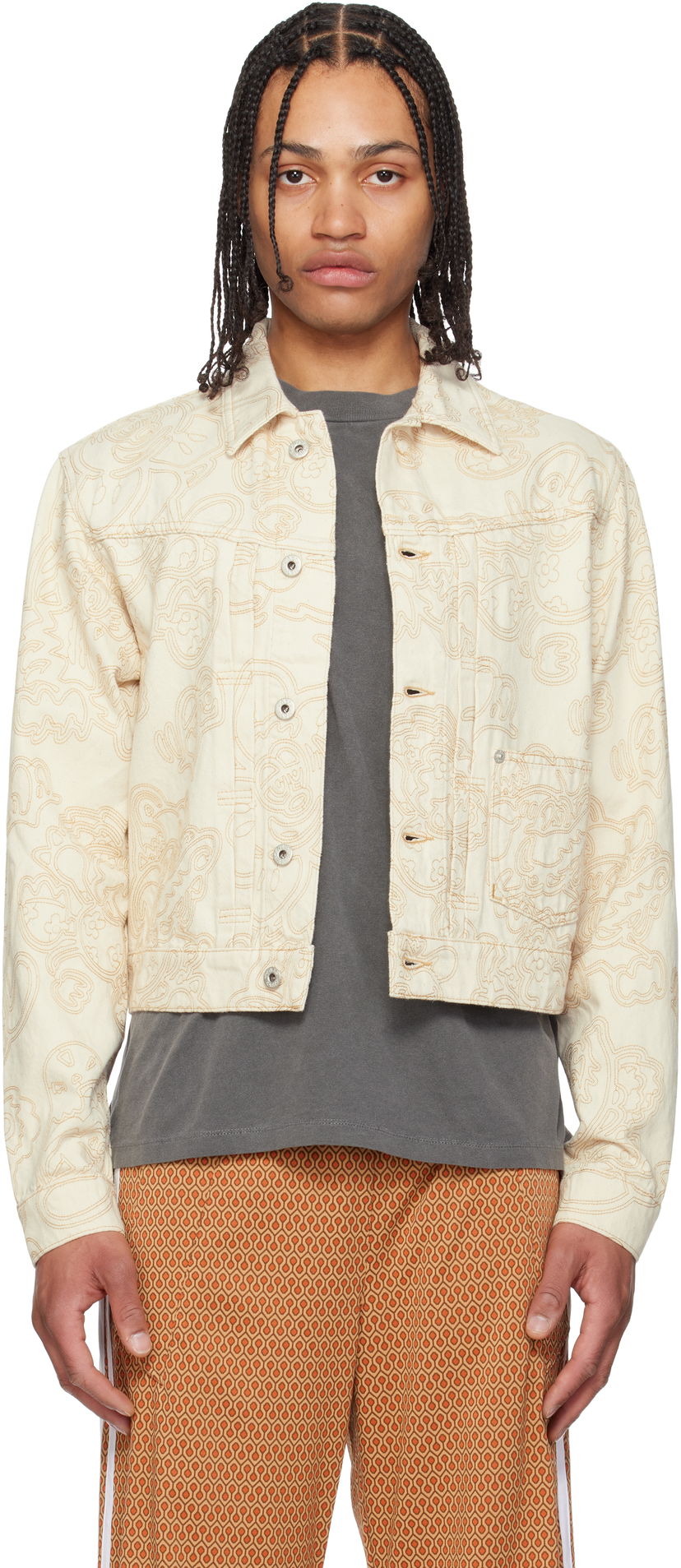 Takki KENZO Kenzo Paris VERDY Edition Embroidered Trucker Jacket Beige | FF55DV3096W1