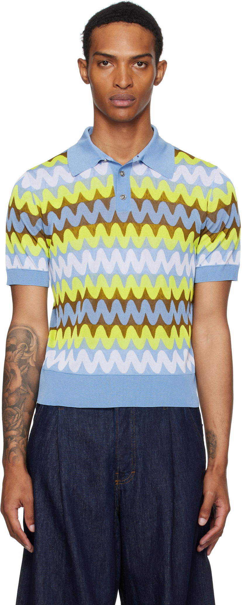 Poolopaita Versace Versace Wave Knit Polo Sininen | 1019862_1A14045