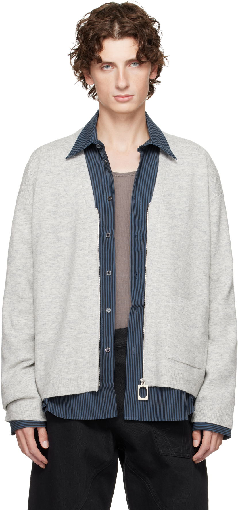 Villapaita JW Anderson JW Anderson V-Neck Zip-Up Cardigan Harmaa | KW1435-YN0443