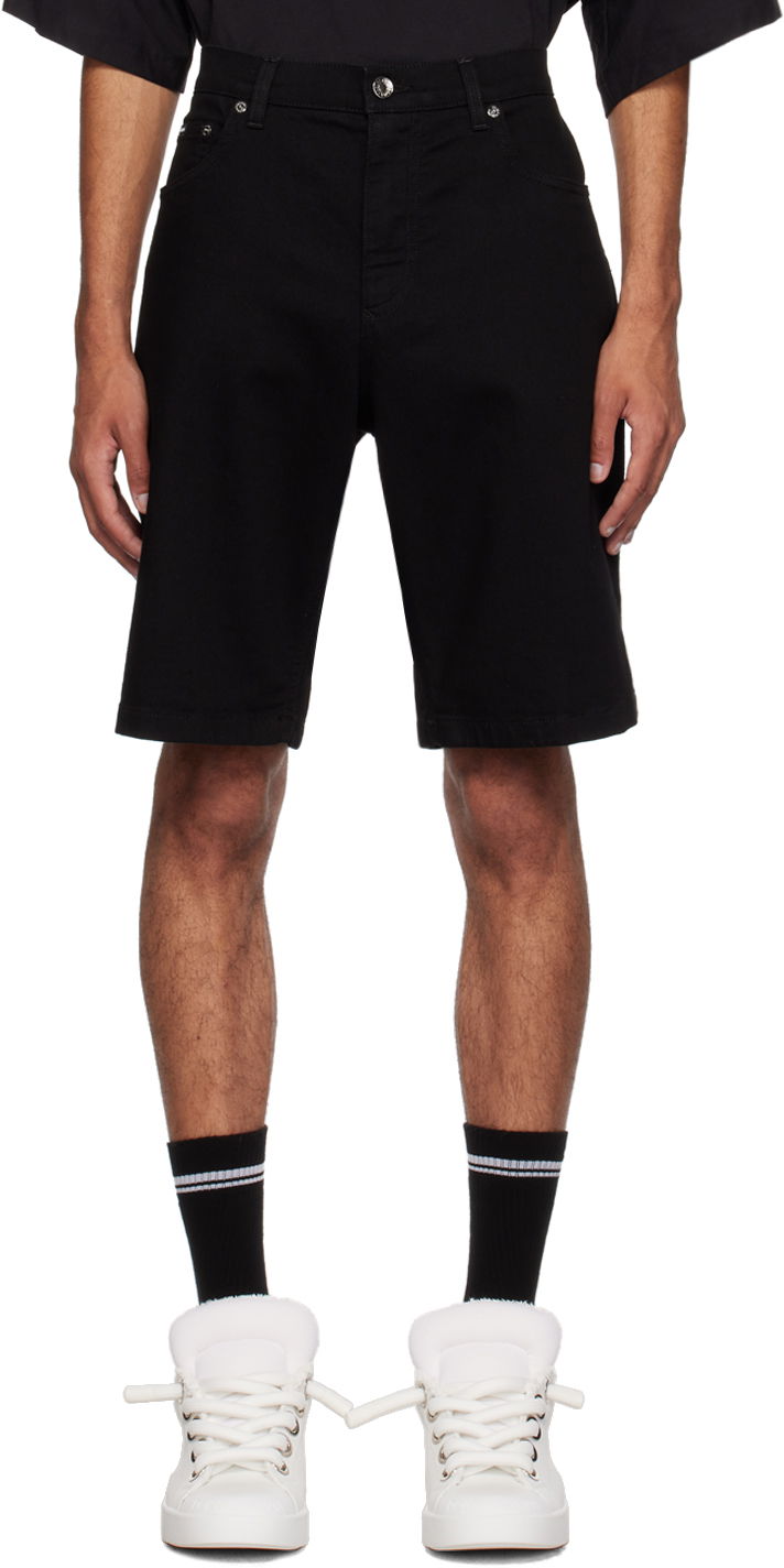 Shortsit Dolce & Gabbana Black Plaque Denim Shorts Musta | GWNXADG8GW6