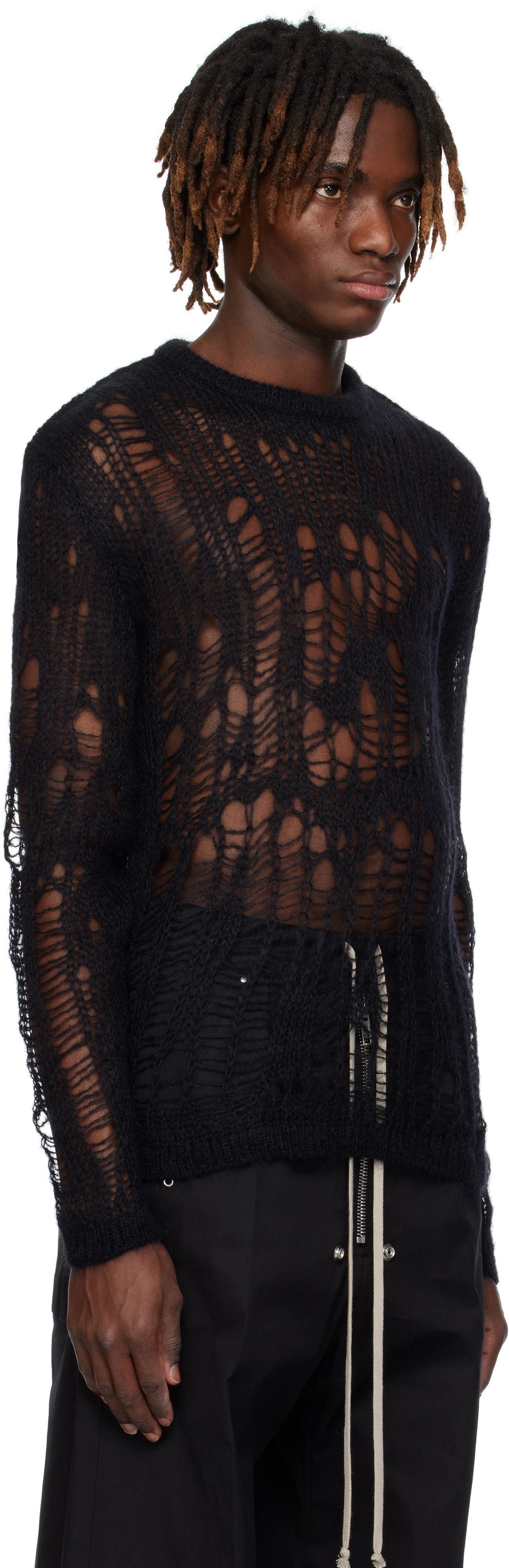 Villapaita Rick Owens Rick Owens Hollywood Biker Round Neck Sweater Musta | RU01E5606 KNETMH, 1