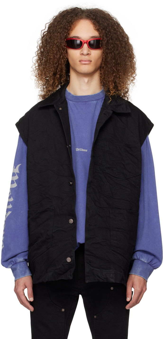 Liivi We11done We11done Oversized Denim Vest Musta | WD-DV0-24-394-U-BK