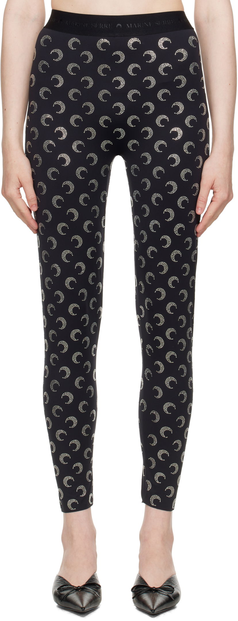 Leggingsit Marine Serre Marine Serre Moon Rhinestoned Jersey Leggings Musta | WPA111A CJER0002