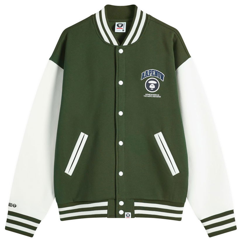Bomber-takki AAPE by A Bathing Ape AAPE Now Fleece Baseball Jacket Vihreä | AAPSWMB328XANGRD